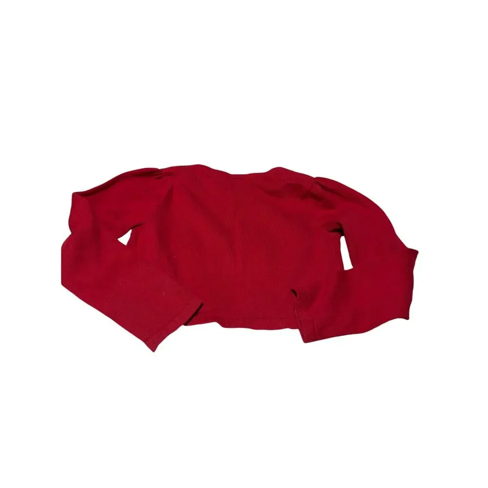 Gymboree 7/8 red one button open front shrung style sweater puff sleeves nwot